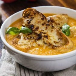 Tomato Soup with Gratineed Grilled Cheese