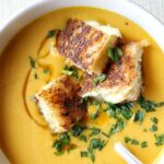 Creamy Pumpkin Soup with Grilled Cheese Croutons