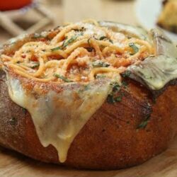 Spaghetti Meatball Soup Garlic Bread Bowl