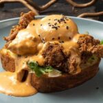 Fried Chicken & Poached Egg on Brioche Toast With Chipotle Hollandaise Sauce