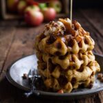 Overnight Cider Pumpkin Waffles w Toasted Pecan Butter, Cider Syrup and Spiced Apples