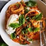 Roasted Red Pepper Pasta with Burrata