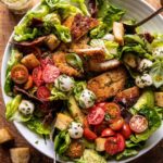 Crispy Italian Chicken and Bacon Salad with Pesto Tahini Dressing and Sourdough Croutons