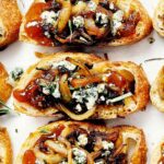 Caramelized Onion Crostini with Fig Jam and Blue Cheese