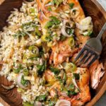 Miso Butter Salmon with Sizzled Scallion Salsa Verde
